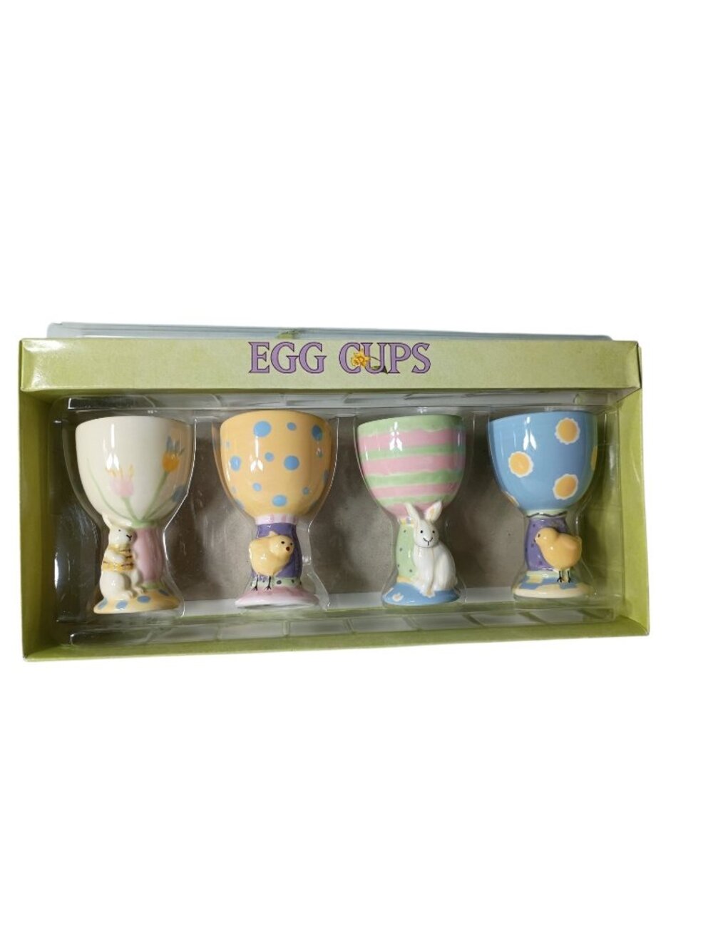 Debbie Mumm for Boston Warehouse 2002 Ceramic Egg Cups Easter Spring Rabbit NEW